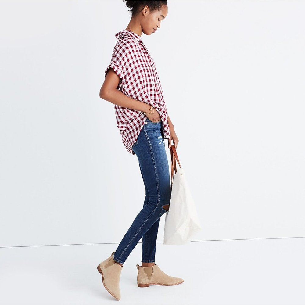 MADEWELL Central Shirt burgundy maroon Gingham Check Medium boxy blouse | XS, S